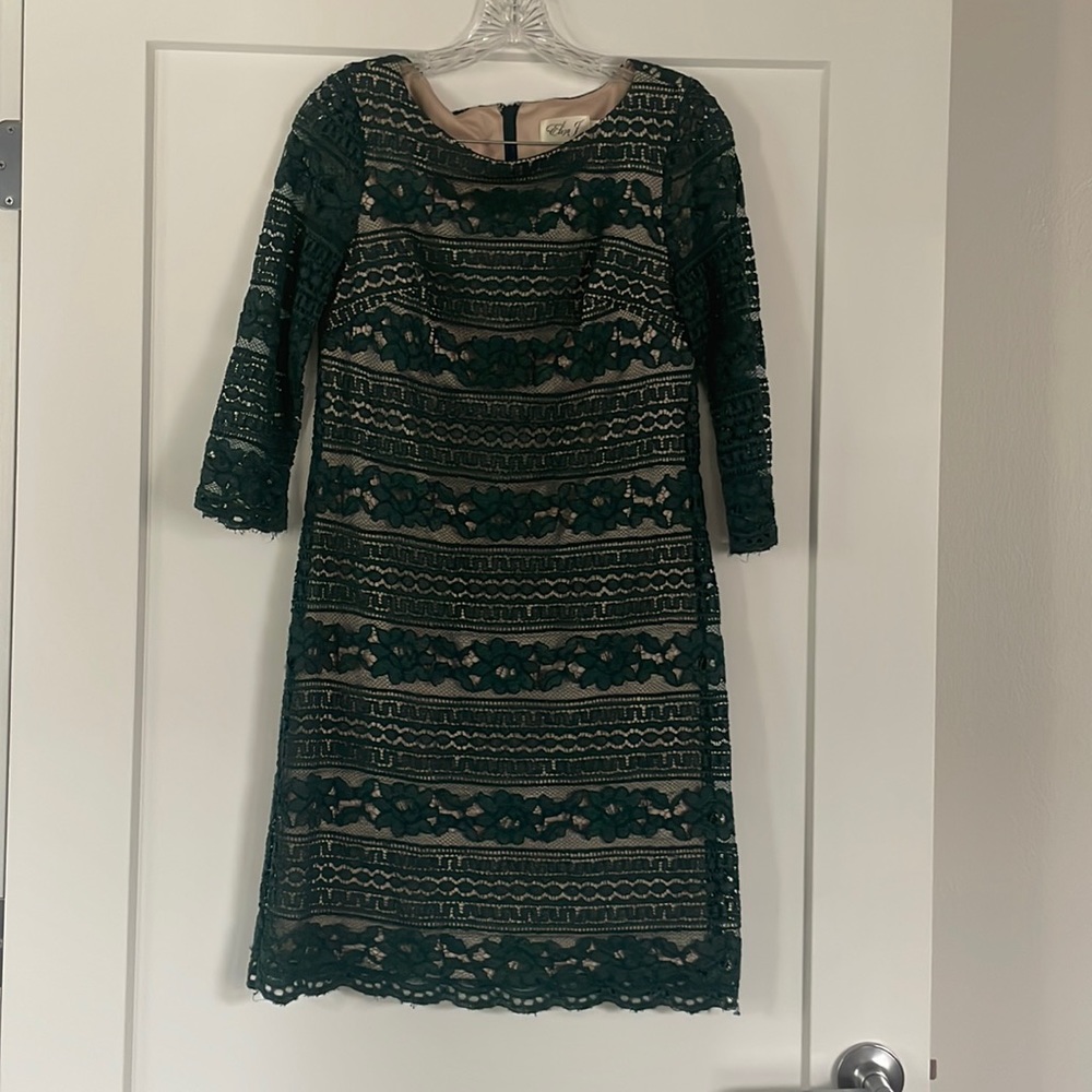 Elegant Lace Dress with Tan Underlining